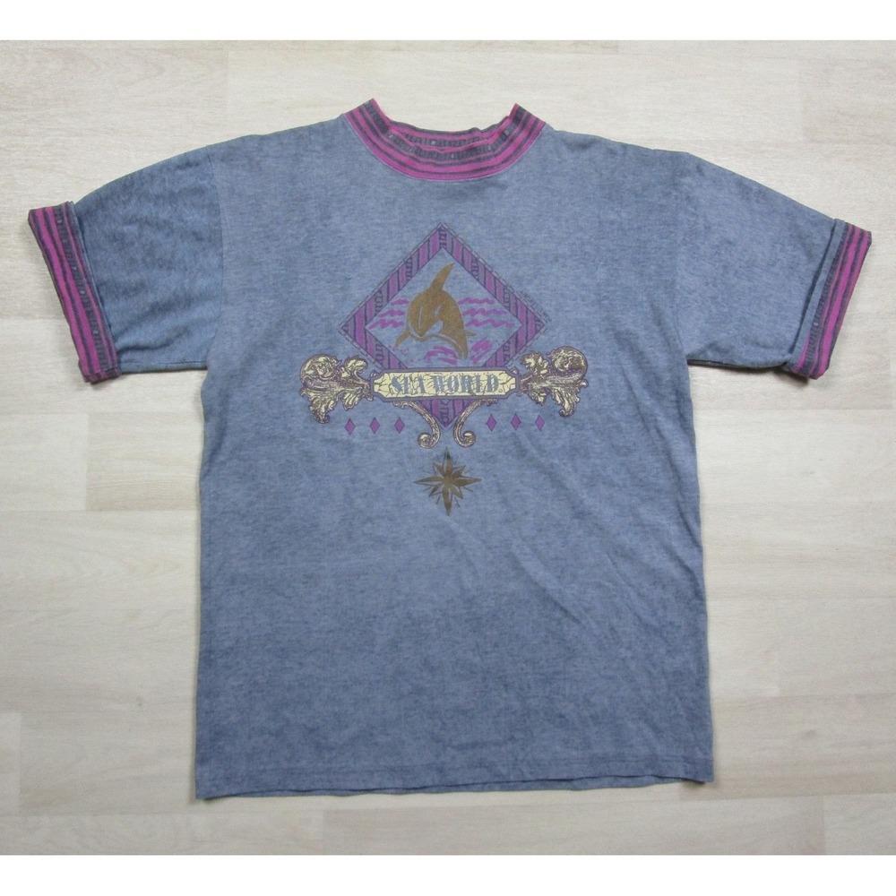 Vintage‎ 90s SeaWorld Double Roll Sleeve T Shirt Size (S/M) Mock Neck